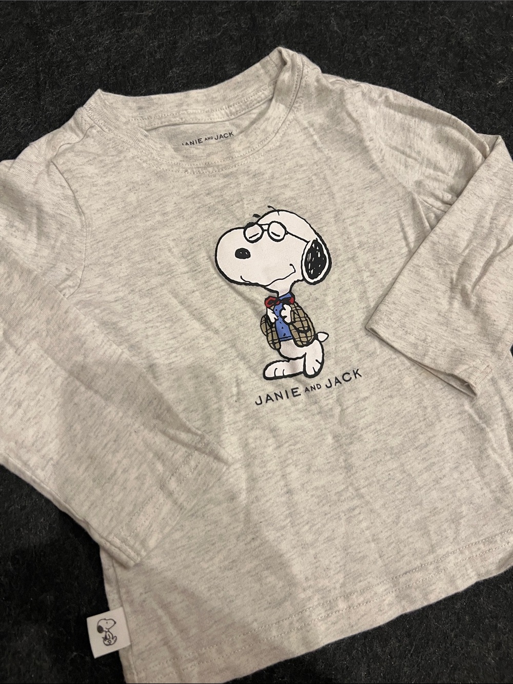 Janie and Jack Light Gray Snoopy Graphic Long-Sleeve Tee
